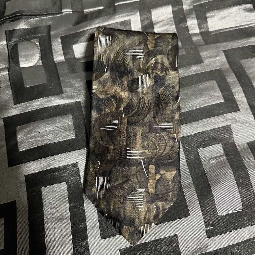Dimitrius olive/black with white scratch detailing  neck Tie‬, 100% Silk Great c